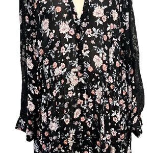 Torrid Lexie Floral Lace Hi Lo Babydoll Tunic‎ Black V Neck Womens Size 3